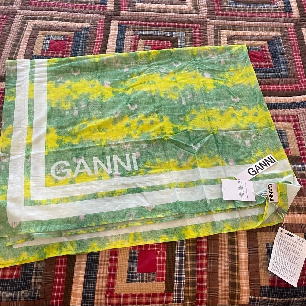 NWT Ganni Tie-dye Voile Scarf organic cotton green and yellow​
